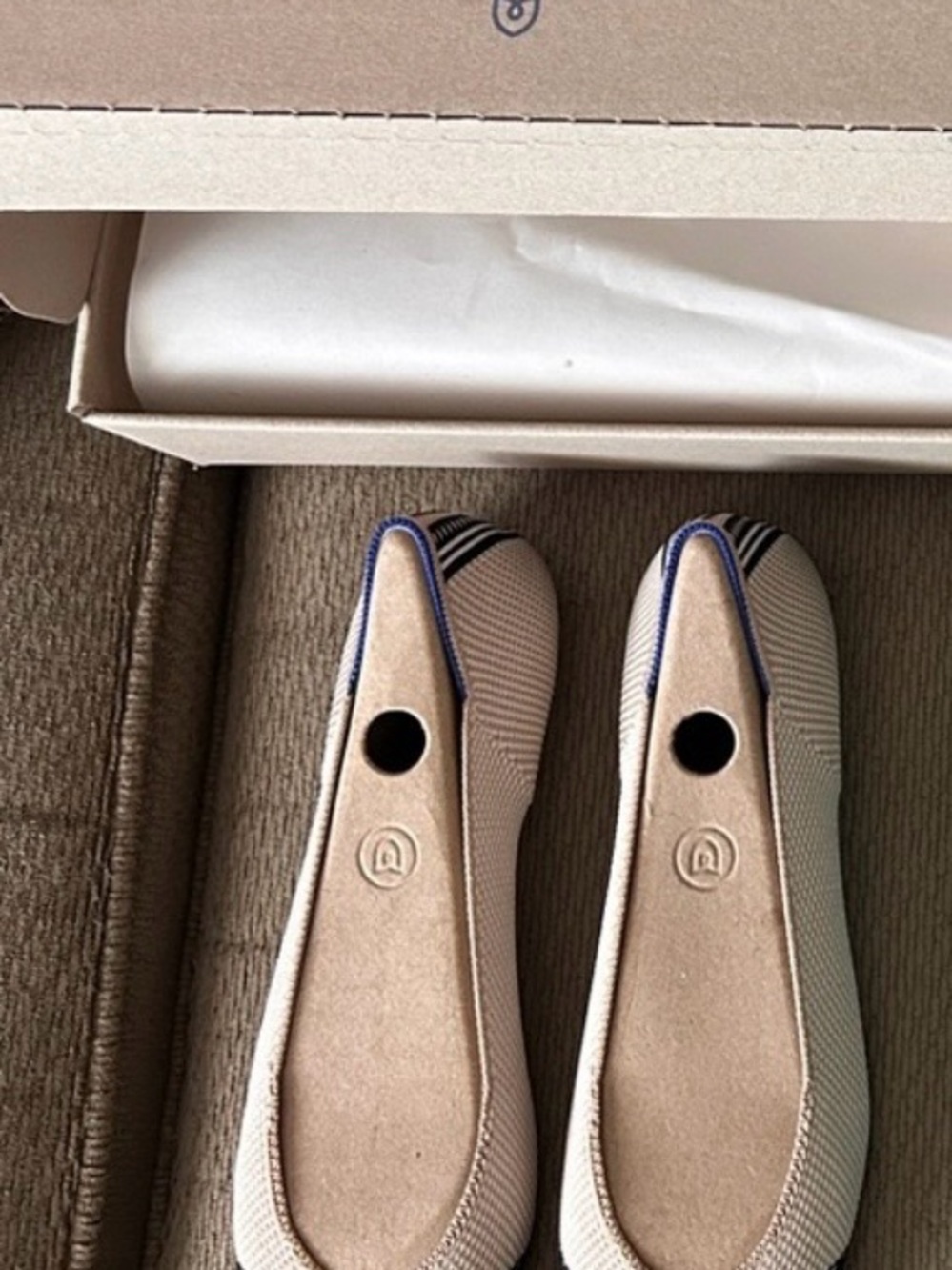 Rothy's Beige Knit Ballet Flats with Navy Edge